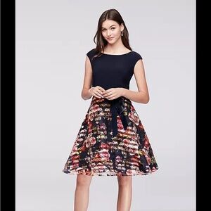 Dress Barn Navy With Floral Skirt Dress